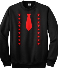 Heart Suspenders and Tie Valentine's Day Outfit Unisex Youth Sweatshirt