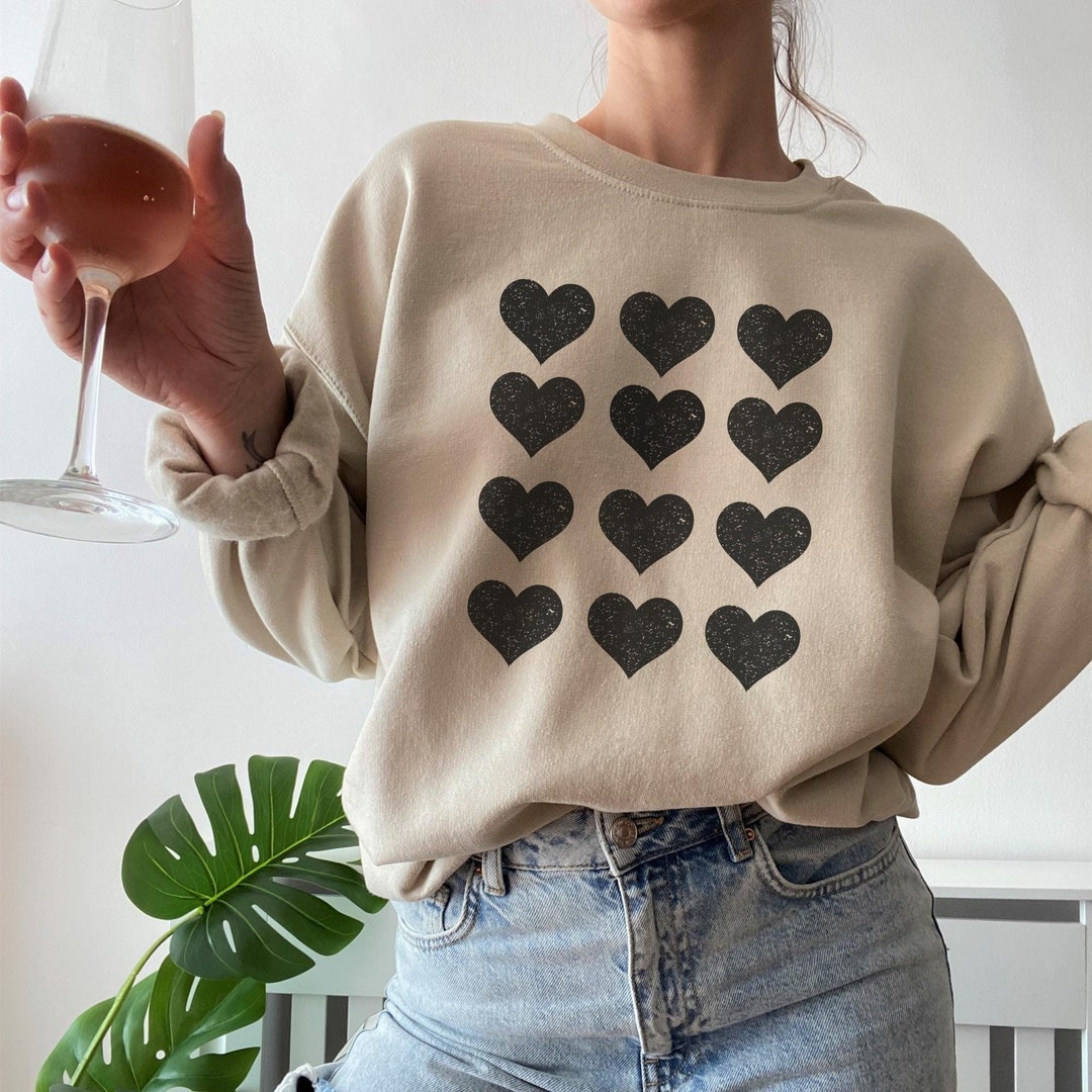 Heart Sweatshirt, Valentines Day Sweatshirt, Galentines Day, Valentines Day Gift, Valentines Outfit, Black Heart, Retro Valentine, Crewneck