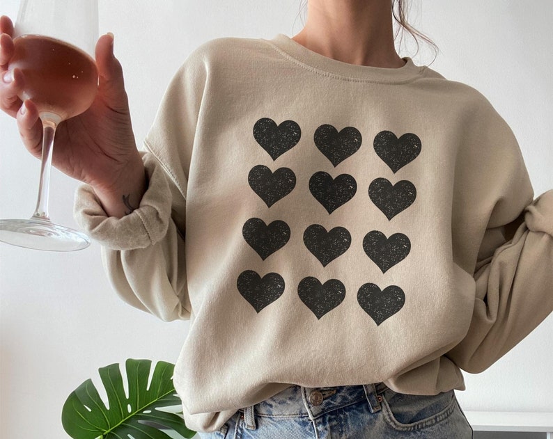 Heart Sweatshirt, Valentines Day Sweatshirt, Galentines Day, Valentines Day Gift, Valentines Outfit, Black Heart, Retro Valentine, Crewneck - Image 2