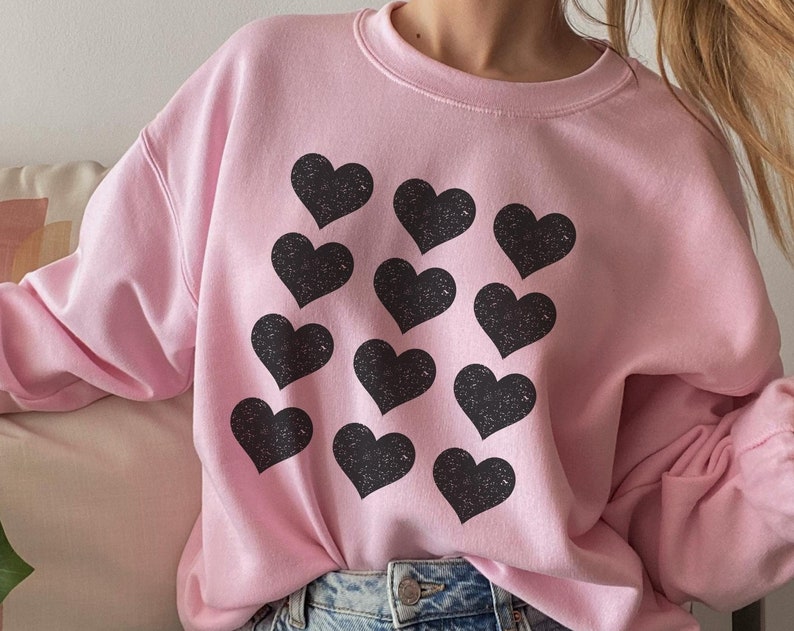 Heart Sweatshirt, Valentines Day Sweatshirt, Galentines Day, Valentines Day Gift, Valentines Outfit, Black Heart, Retro Valentine, Crewneck - Image 3