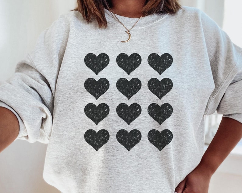 Heart Sweatshirt, Valentines Day Sweatshirt, Galentines Day, Valentines Day Gift, Valentines Outfit, Black Heart, Retro Valentine, Crewneck - Image 4