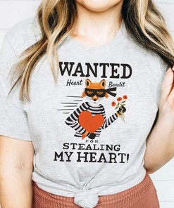 Heart Thief Shirt, Fox Valentine Tshirt, Romantic Gift Unisex Tee