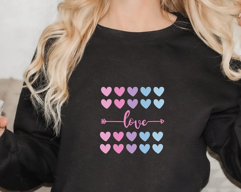 Hearts Sweatshirt, Valentines Sweatshirt, Valentines Gift, Novelty Graphic Love and Hearts, Valentine Hearts, Cute Valentines Sweatshirt - Image 2