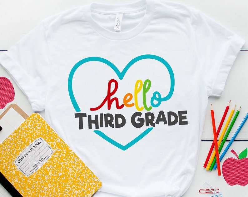 Hello Third Grade Shirts, Teach Love Inspire, Back To School Shirt, First Grade Teacher, Teacher Appreciation Tee, 1st day of school, 3rd Grade - Image 2