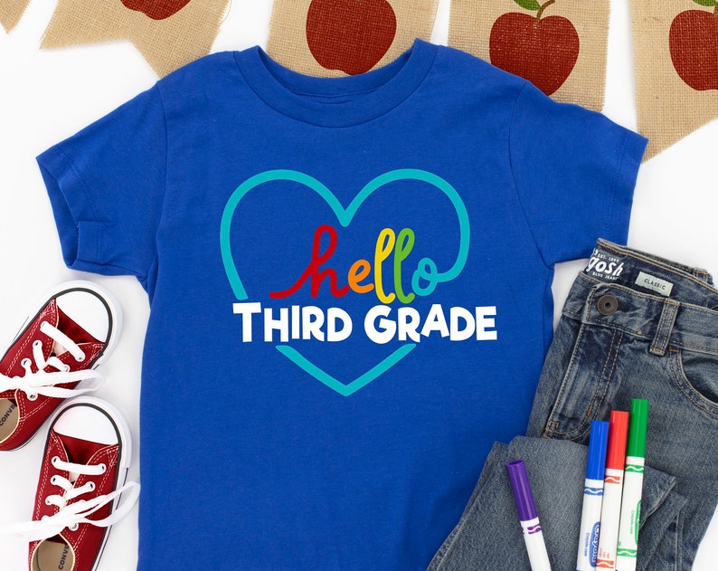 Hello Third Grade Shirts, Teach Love Inspire, Back To School Shirt, First Grade Teacher, Teacher Appreciation Tee, 1st day of school, 3rd Grade - Image 3