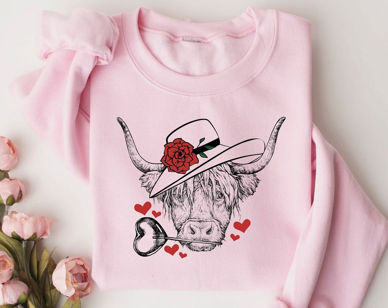 Highland Cow Valentines Day Shirt, Valentines Day Shirts For Woman, Heart Shirt, Cute Valentine Shirt, Valentines Day Gift, Valentines Gift - Image 2