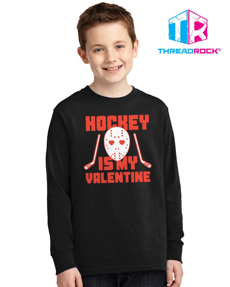 Hockey Is My Valentine - Kids Youth Long Sleeve T-shirt - Image 3