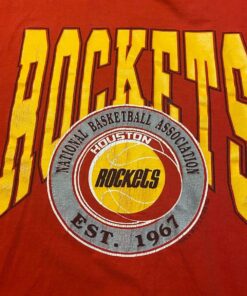 Houston Rockets Vintage Style Tshirt Hoodie Crewneck Sweatshirt Reprinted Full Color Full Size Gifts for NBA Fans