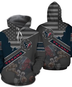 Houston Texans American Flag And Mascot Custom Name Personalized 3D All Over Print Zip Up Hoodie, Personalized Nfl Hoodie