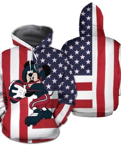 Houston Texans Football Team American Flag Disney Mickey 3D All Over Print Zip Up Hoodie, Personalized Nfl Hoodie