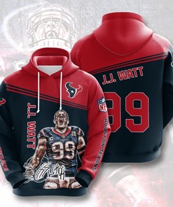 Houston Texans J.J. Watt Deep Steel Blue Battle Red 3D All Over Print Zip Up Hoodie, Personalized Nfl Hoodie