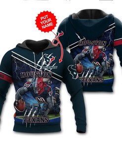 Houston Texans Mascot Custom Name Personalized 3D Hoodie Zip Hoodie, Nfl 3D All Over Print Hoodie Zip Hoodie