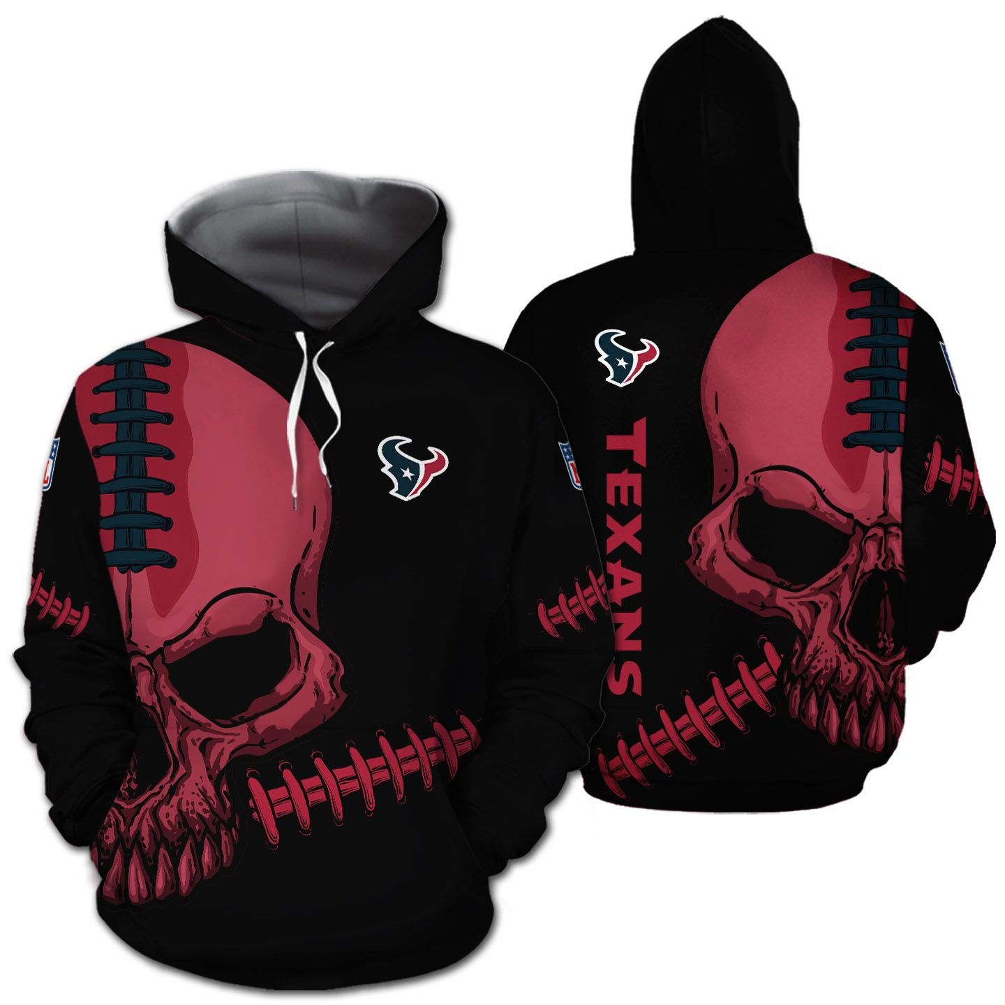 Houston Texans Skull Cracked 3D All Over Print Zip Up Hoodie
