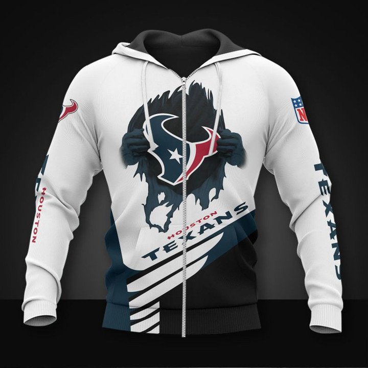 Houston Texans White Blue Camo 3D All Over Print Zip Up Hoodie