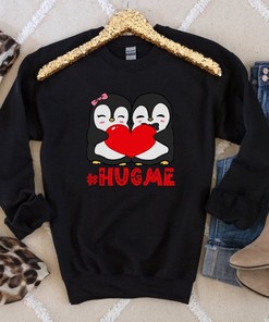 Hug Me Valentine Sweatshirt, Unisex Hoodie, Kawaii Anime Hoodie Penguin Shirt