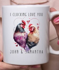 I Clucking Love You Chicken Couple Custom Name Mug, Personalized Valentine Name Mug, Custom Couple Gift
