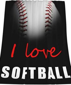 I Love Softball Throw Blanket For Bed Sofa Couch Sherpa Fleece Blankets, Gifts For Kids Adults All Season Use