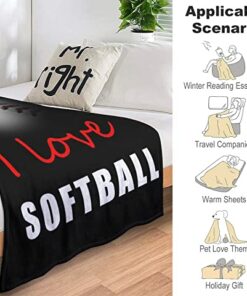 I Love Softball Throw Blanket For Bed Sofa Couch Sherpa Fleece Blankets, Gifts For Kids Adults All Season Use
