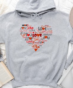 I Love You Hoodie Happy Valentine's Day Shirt, Red Heart Sweatshirt, Valentines Hoodie Gifts for Her, for Him
