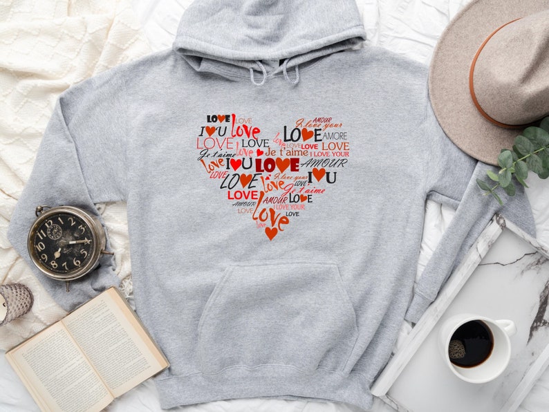 I Love You Hoodie Happy Valentine's Day Shirt, Red Heart Sweatshirt, Valentines Hoodie Gifts for Her, for Him - Image 2