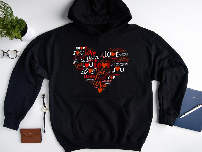 I Love You Hoodie Happy Valentine's Day Shirt, Red Heart Sweatshirt, Valentines Hoodie Gifts for Her, for Him - Image 3