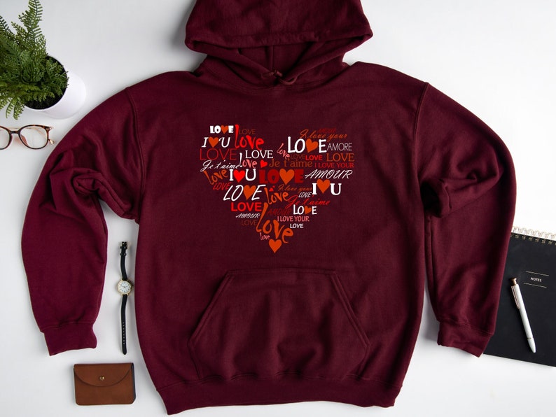 I Love You Hoodie Happy Valentine's Day Shirt, Red Heart Sweatshirt, Valentines Hoodie Gifts for Her, for Him - Image 4