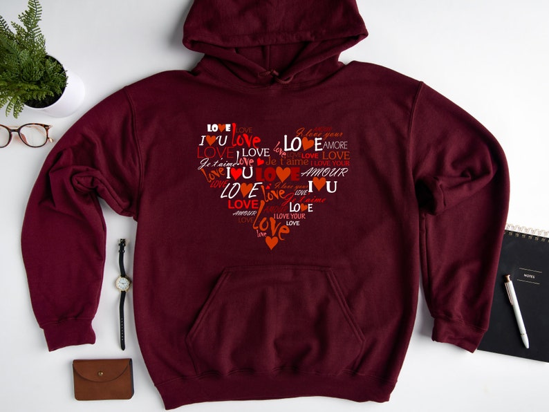 I Love Your Hoodie, Happy Valentine's Day Shirt, Red Heart Sweatshirt, Valentines Hoodie, Heart Hoodie, Love Heart Sweatshirt - Image 4
