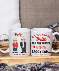 I Want To Grow Old With You Mug, Old Couple Coffee Mug, Personalized Name Couple, Happy Valentine's Mug