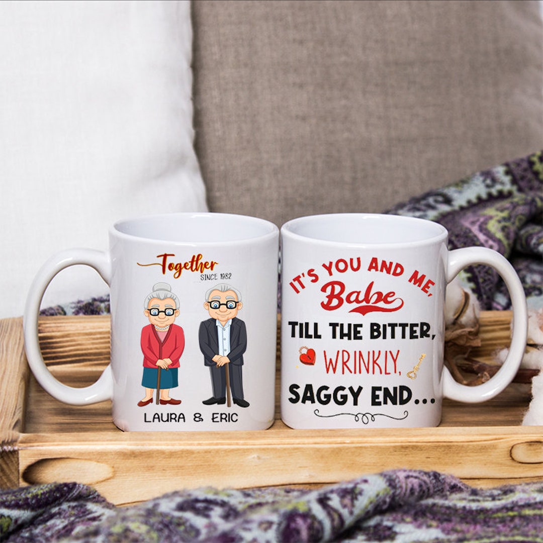 I Want To Grow Old With You Mug, Old Couple Coffee Mug, Personalized Name Couple, Happy Valentine's Mug