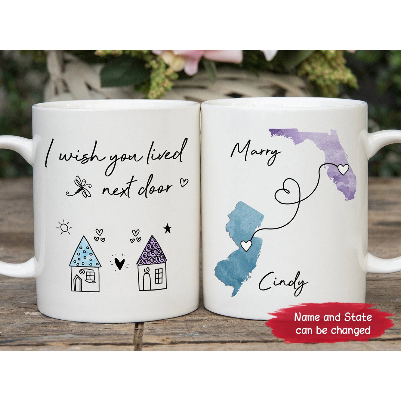 I Wish You Lived Next Door Mug - Long Distance Friendship, Best Friend Moving, Custom State To State, Sister Gift