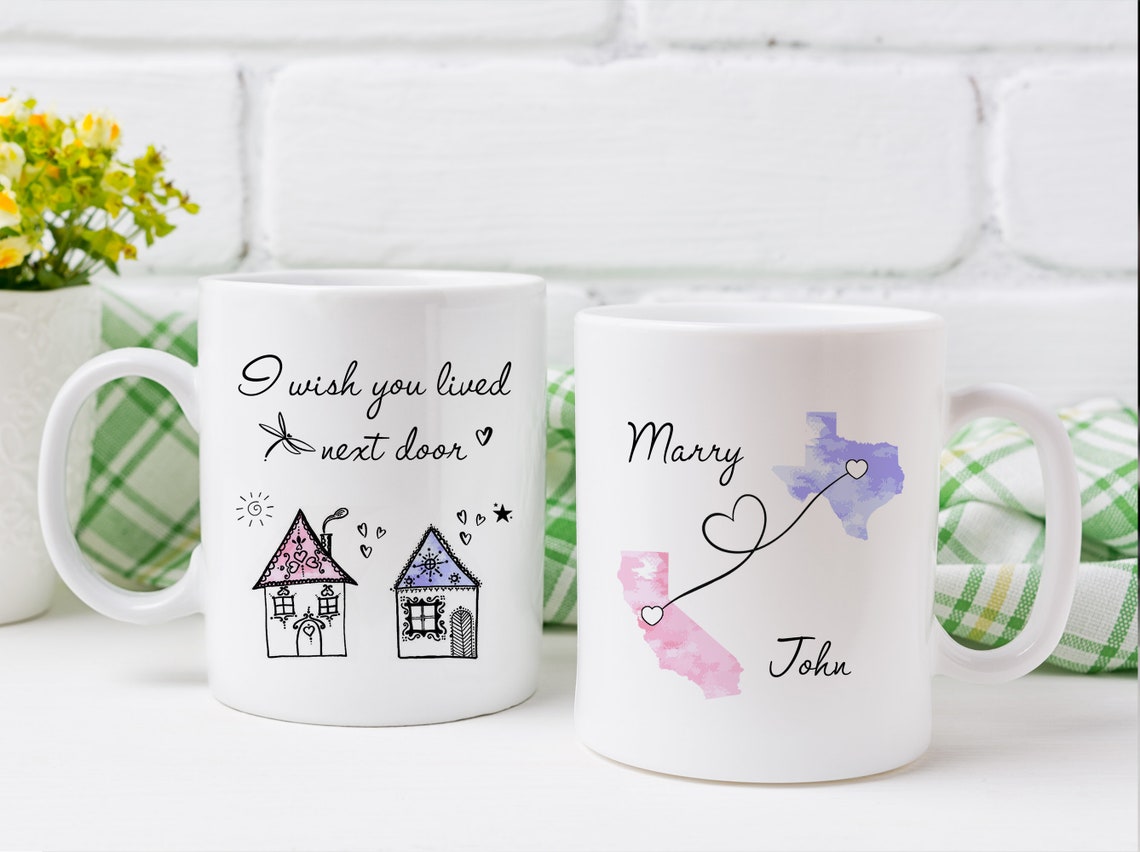 I Wish You Lived Next Door Mug - Missing You Gift, Long Distance Gift, Best Friend Gift, Sister Mug, Moving Away Gift, and Hot Chocolate Mugs