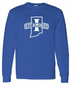 Indiana State Sycamores Primary Logo Shirt Sweatshirt Pullover Hoodie Reprinted Full Color Full Size