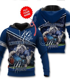 Indianapolis Colts Mascot Catching Ball Design Custom Name 3D Hoodie Zip Hoodie, Nfl 3D All Over Print Hoodie Zip Hoodie