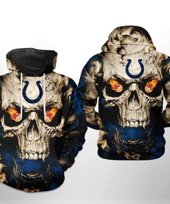 Indianapolis Colts Nfl Skull Team 3D All Over Print Zip Up Hoodie Option