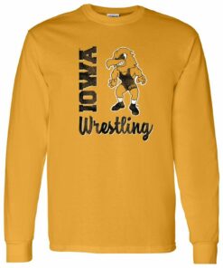 Iowa Hawkeyes Wrestling Herky Script, Team Color Shirt Sweatshirt Pullover Hoodie Reprinted Full Color Full Size