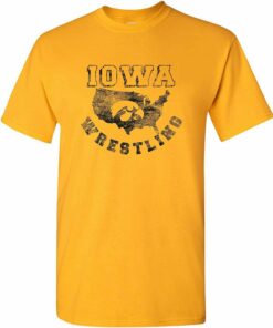Iowa USA Wrestling - Gold Official University of Iowa Wrestling Shirt Sweatshirt Pullover Hoodie Reprinted Full Color Full Size