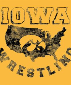 Iowa USA Wrestling - Gold Official University of Iowa Wrestling Shirt Sweatshirt Pullover Hoodie Reprinted Full Color Full Size
