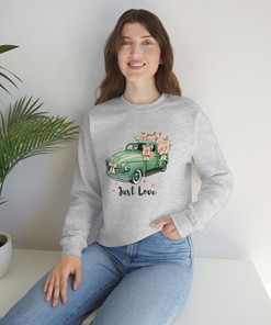 Just Love Crewneck Sweatshirt, Valentines Sweatshirt, Gift, Vintage Car Sweatshirt, Unisex Sweatshirt, Couple Sweatshirt