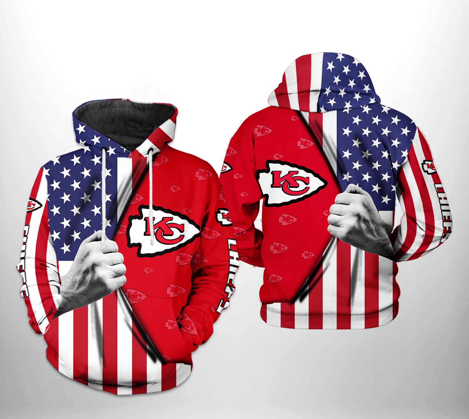 Kansas City Chiefs Nfl Us Flag Team 3D All Over Print Zip Up Hoodie Option