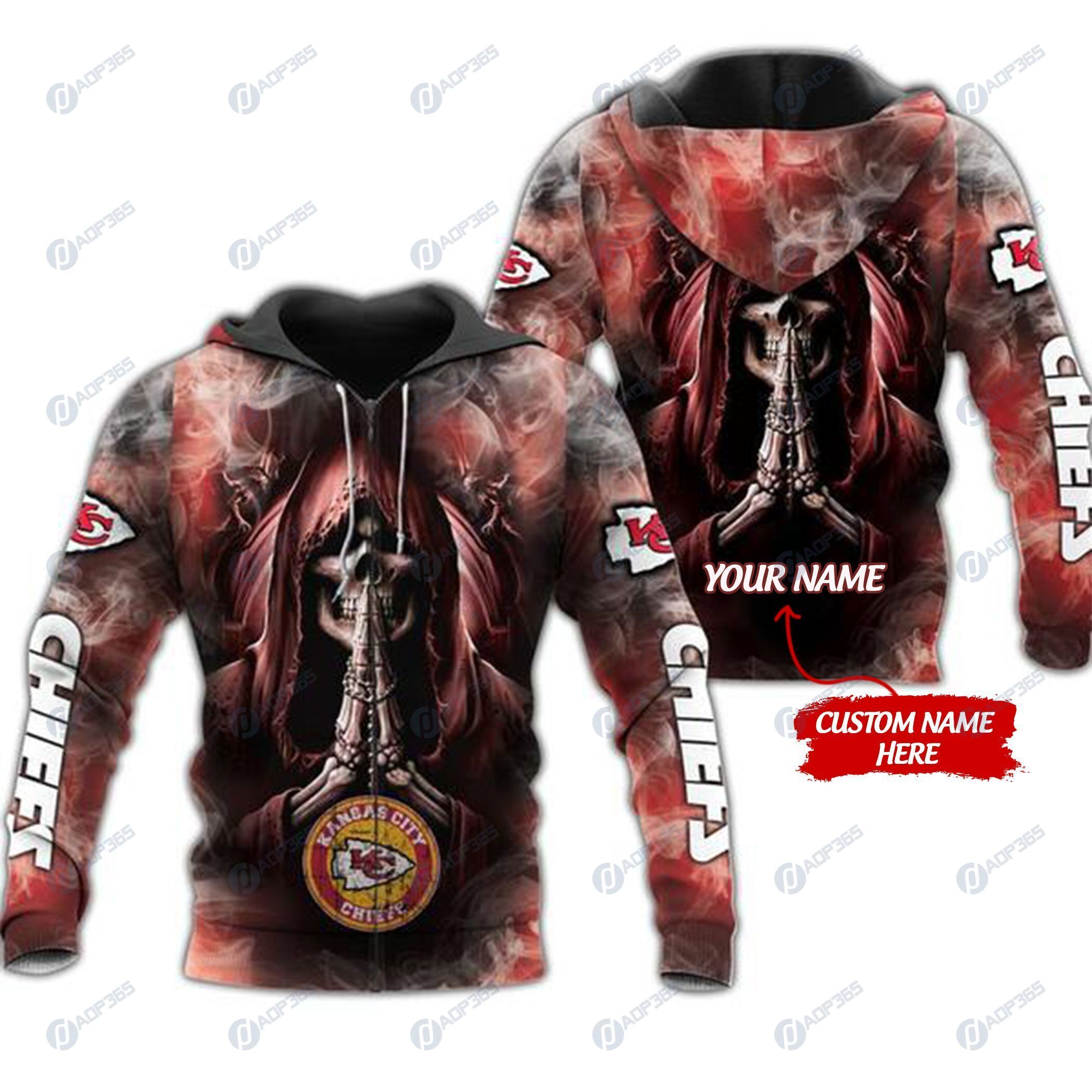 Kansas City Chiefs Skull Nfl Custom 3D All Over Print Hoodie