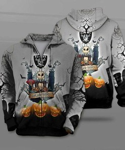 Las Vegas Raiders Jack Skellington Halloween Unisex 3D All Over Print Zip Up Hoodienfl Zip Up Hoodie