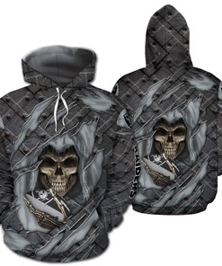 Las Vegas Raiders Skull Cracked Metal Unisex 3D All Over Print Zip Up Hoodienfl Zip Up Hoodie