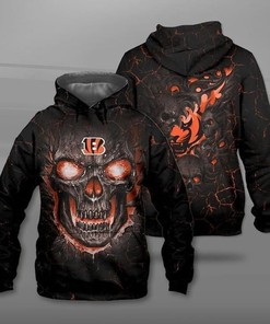 Lava Skull Cincinnati Bengals 3D Hoodie Zip Hoodie, Nfl 3D All Over Print Hoodie Zip Hoodie