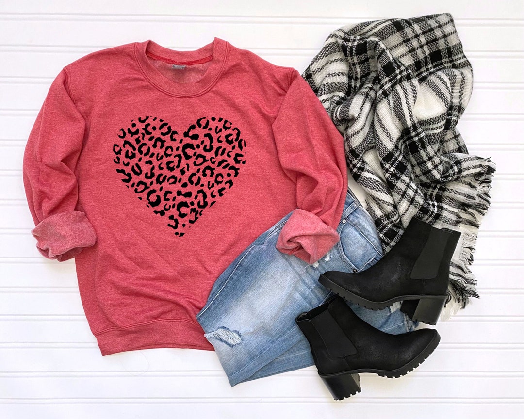 Leopard Heart Sweatshirt, Heart Sweatshirt, Love Sweater, Animal Print Sweatshirt, Women's Valentine Sweatshirt