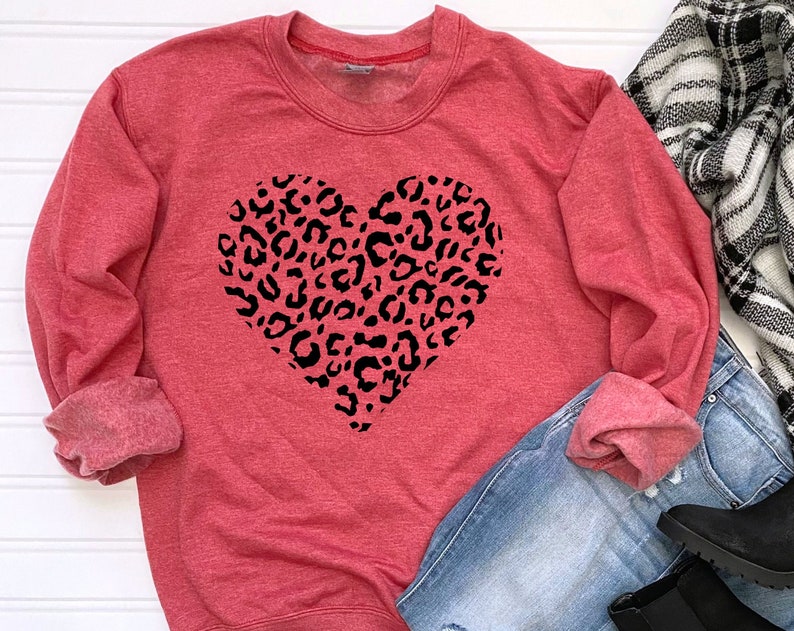 Leopard Heart Sweatshirt, Heart Sweatshirt, Love Sweater, Animal Print Sweatshirt, Women's Valentine Sweatshirt - Image 2