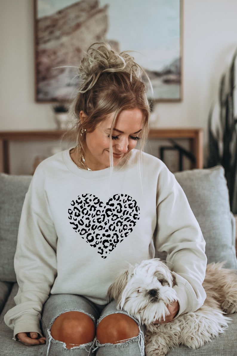 Leopard Heart Sweatshirt, Heart Sweatshirt, Love Sweater, Animal Print Sweatshirt, Women's Valentine Sweatshirt - Image 3
