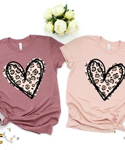 Leopard Print Valentines Day Shirt, Valentines Day Shirts For Woman, Heart Shirt, Cute Valentine Shirt, Valentines Day Gift, Cheetah Valentines
