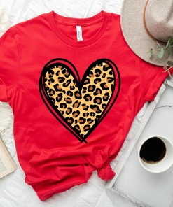 Leopard Print Valentines Shirt, Plaid Valentines Day Shirt, Valentines Day Shirts For Woman, Heart Shirt, Valentines Day Gift, Cute Valentine Tee