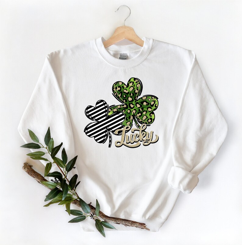 Leopard and Zebra Print Shamrock Lucky Sweatshirt, St.Patricks Day Sweat, Irish Shamrock Crewneck, St Patty's Lucky Sweat, Unisex Sweat - Image 4