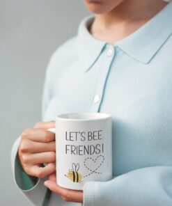 Lets Bee Friends Mug, Bee Mug Gift For Friend, Ceramic Mug For Valentine, Valentine Mug For Him, Coffee Mug For Her